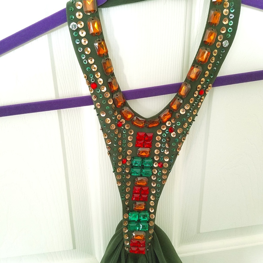 Sexy Red/Green Jewel Stone Christmas African Dress